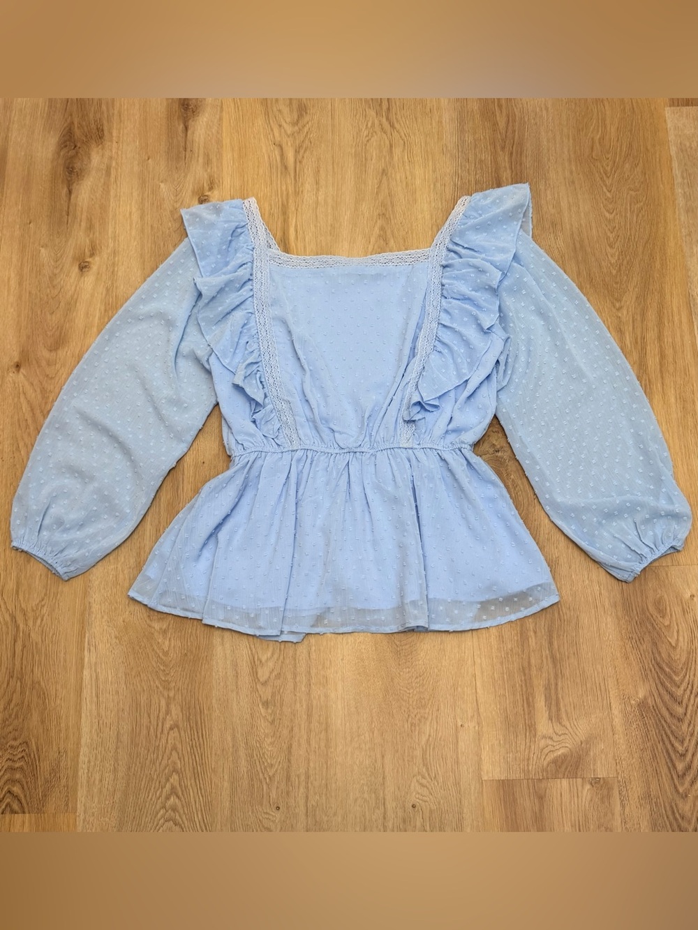 Savanna Jane Blue Swiss Dot Peplum Blouse - Picture 2 of 5
